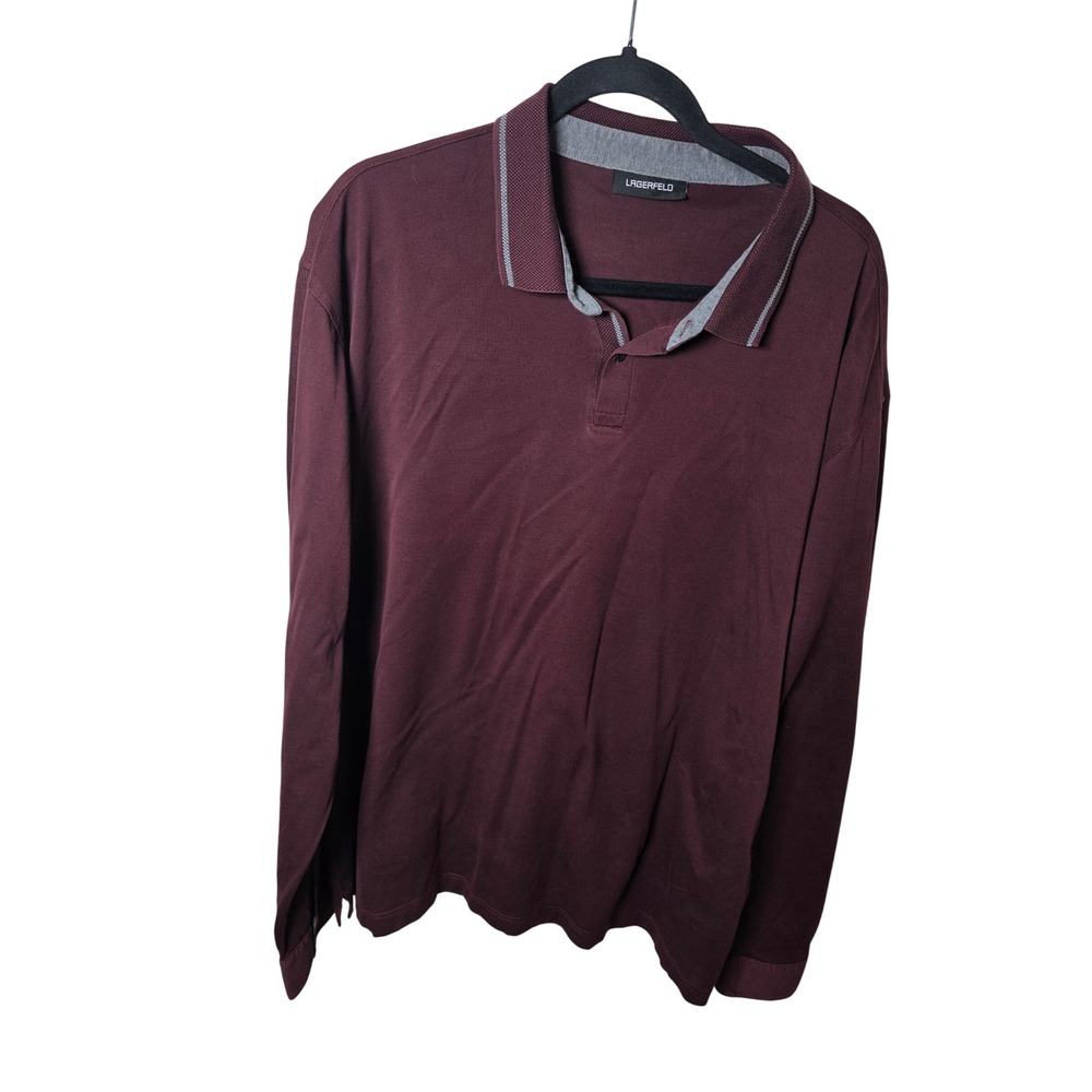 Lagerfeld Mens Burgundy Long Sleeve Polo Shirt 3XL Pique Cotton 67209 504